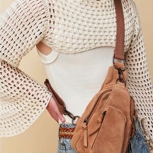 Free People Suede Hudson Sling Bag Tan